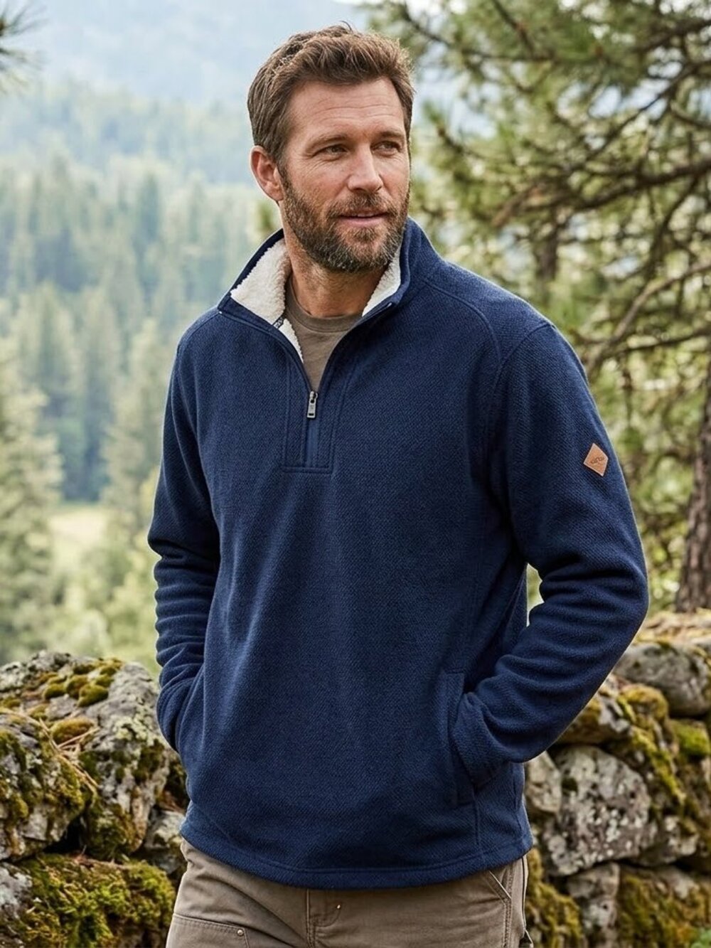 Orvis Men's Size Large Tall Navy Blue 1/4 zip Fleece Pullover Sweater Outdoor